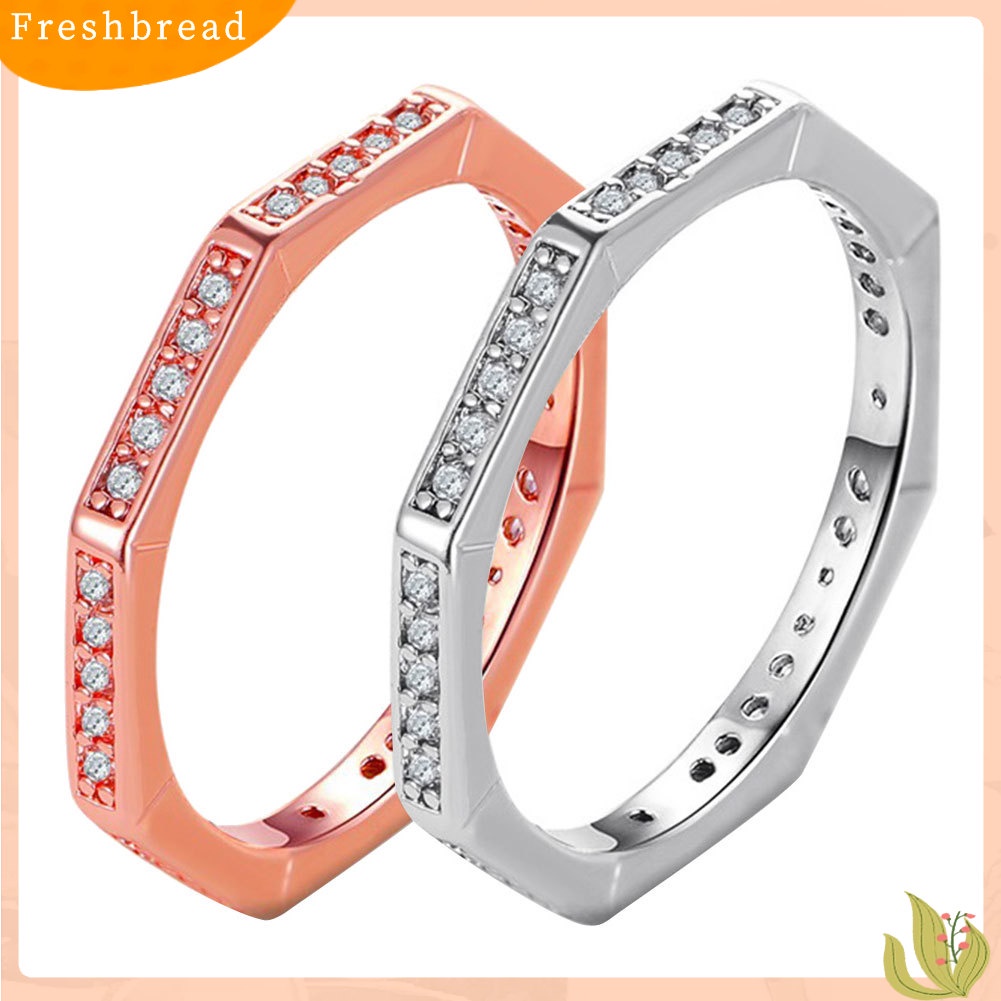 &lt; Freshbread &gt; Pria Wanita Gaya Sederhana Poligon Bentuk Geometris Berlian Imitasi Cincin Perhiasan Hadiah