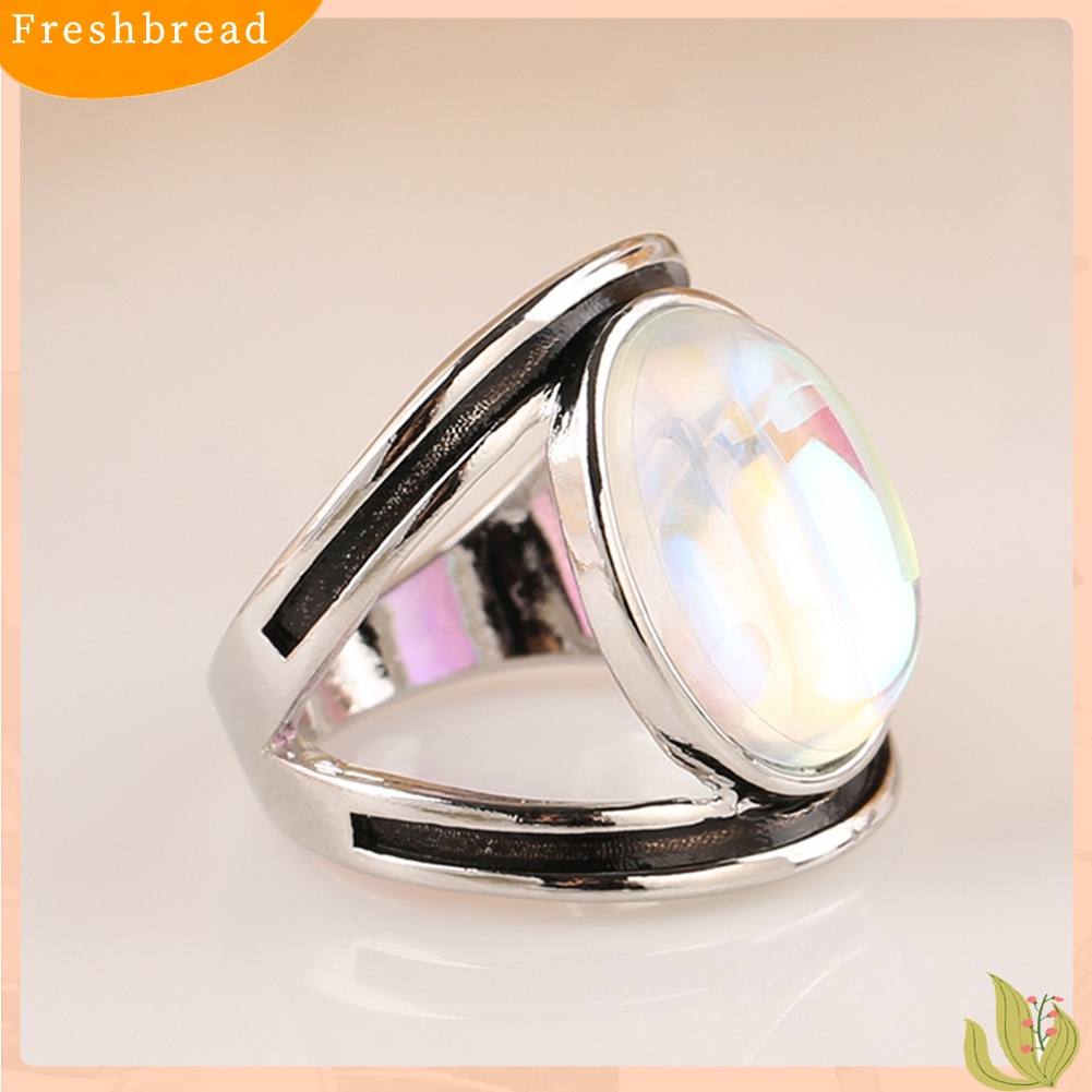 &lt; Freshbread &gt; Fashion Wanita Oval Besar Multicolor Imitasi Moonstone Jari Cincin Perhiasan Dekorasi Hadiah