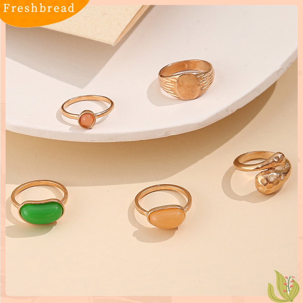 &lt; Freshbread &gt; 5Pcs/Set Cincin Buku Jari Dapat Ditumpuk Lebar Paduan Mewah Hijau Permata Imitasi Jari Rings Perhiasan Aksesori