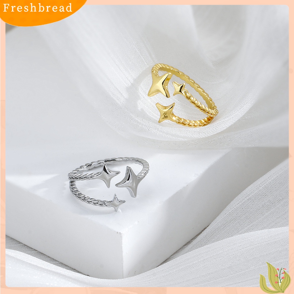 &lt; Freshbread &gt; Wanita Cincin Pembukaan Dapat Disesuaikan Bergelombang Elegan Manis Keren Berujung 4 Bintang Jari Cincin Perhiasan Fashion