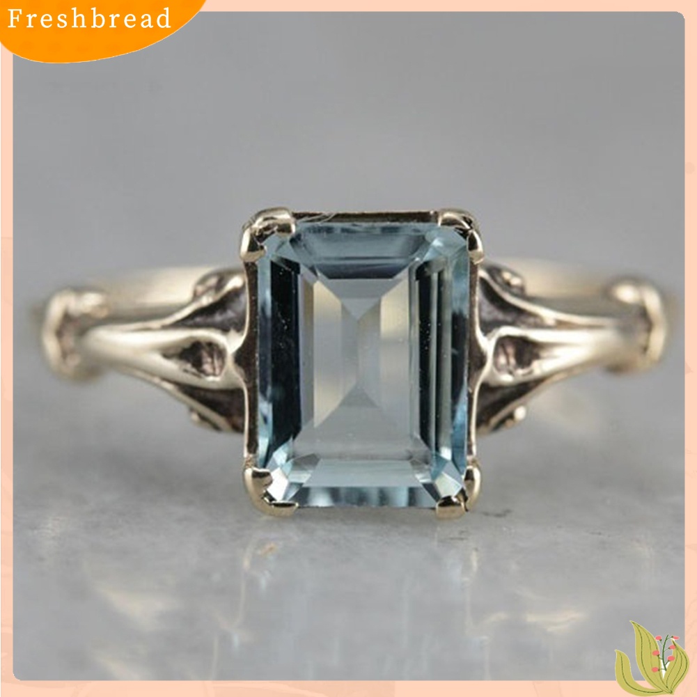 &lt; Freshbread &gt; Wanita Elegan Faux Square Topaz Cincin Pengantin Pernikahan Pertunangan Pesta Perhiasan Hadiah