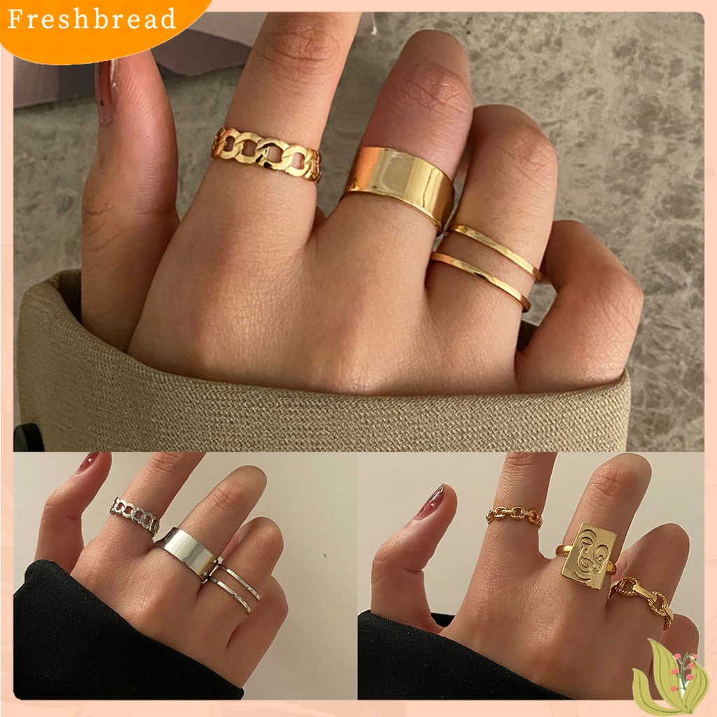 &lt; Freshbread &gt; 3Pcs Cincin Wanita Indah Tahan Aus Alloy Mid Finger Stackable Rings Untuk Pesta