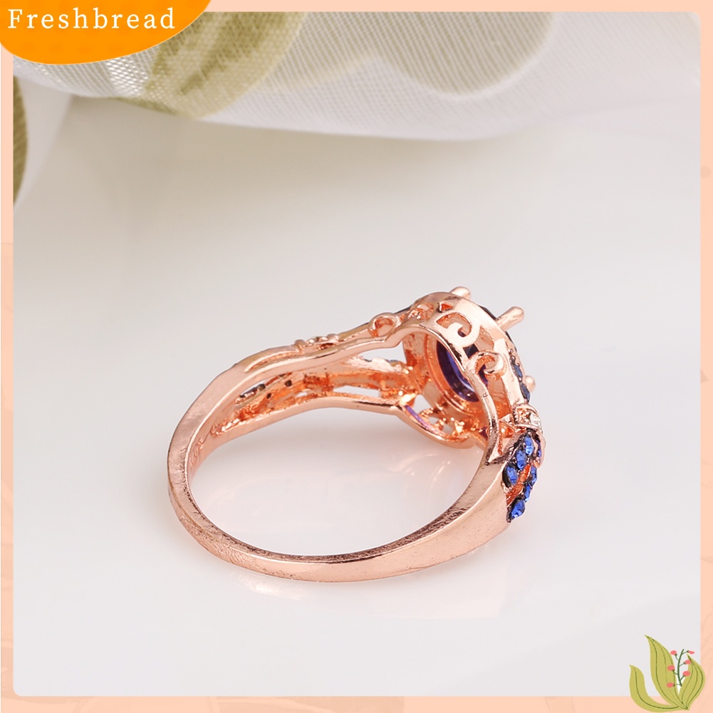 &lt; Freshbread &gt; Fashion Wanita Oval Berlian Imitasi Mengkilap Pengantin Pertunangan Pernikahan Cincin Perhiasan Hadiah