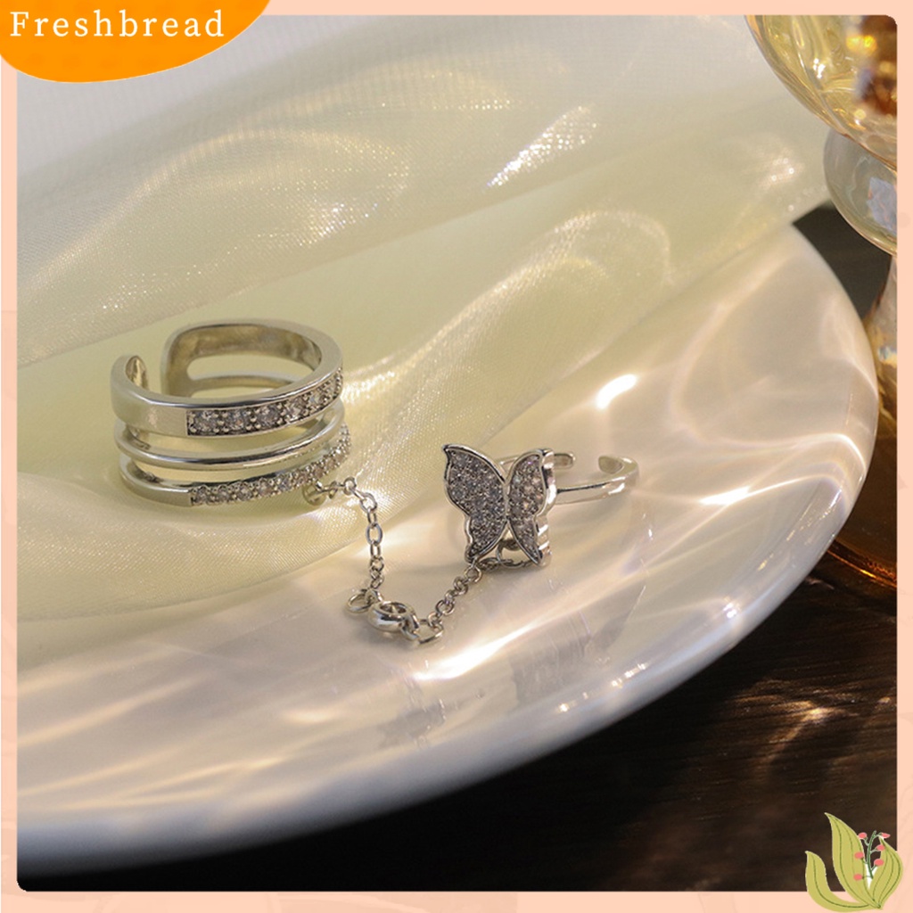 &lt; Freshbread &gt; Jari Cincin Bentuk Indah Paduan Berkilau Upacara Pernikahan Kupu-Kupu Cincin Terbuka Perhiasan Bergaya Hadiah Ulang Tahun
