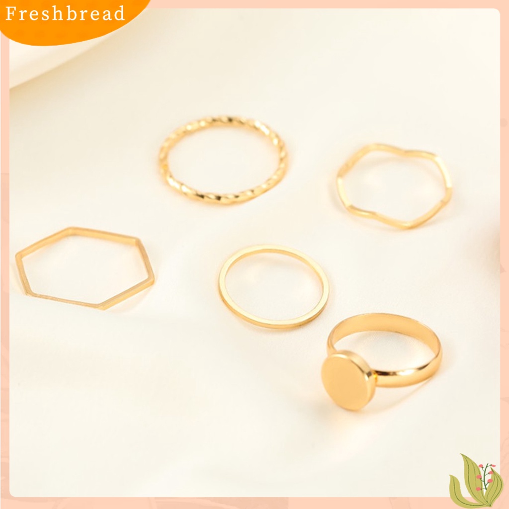 &lt; Freshbread &gt; 5Pcs/Set Cincin Shiny Pengerjaan Halus Alloy Golden Thin Women Finger Ring Untuk Hadiah