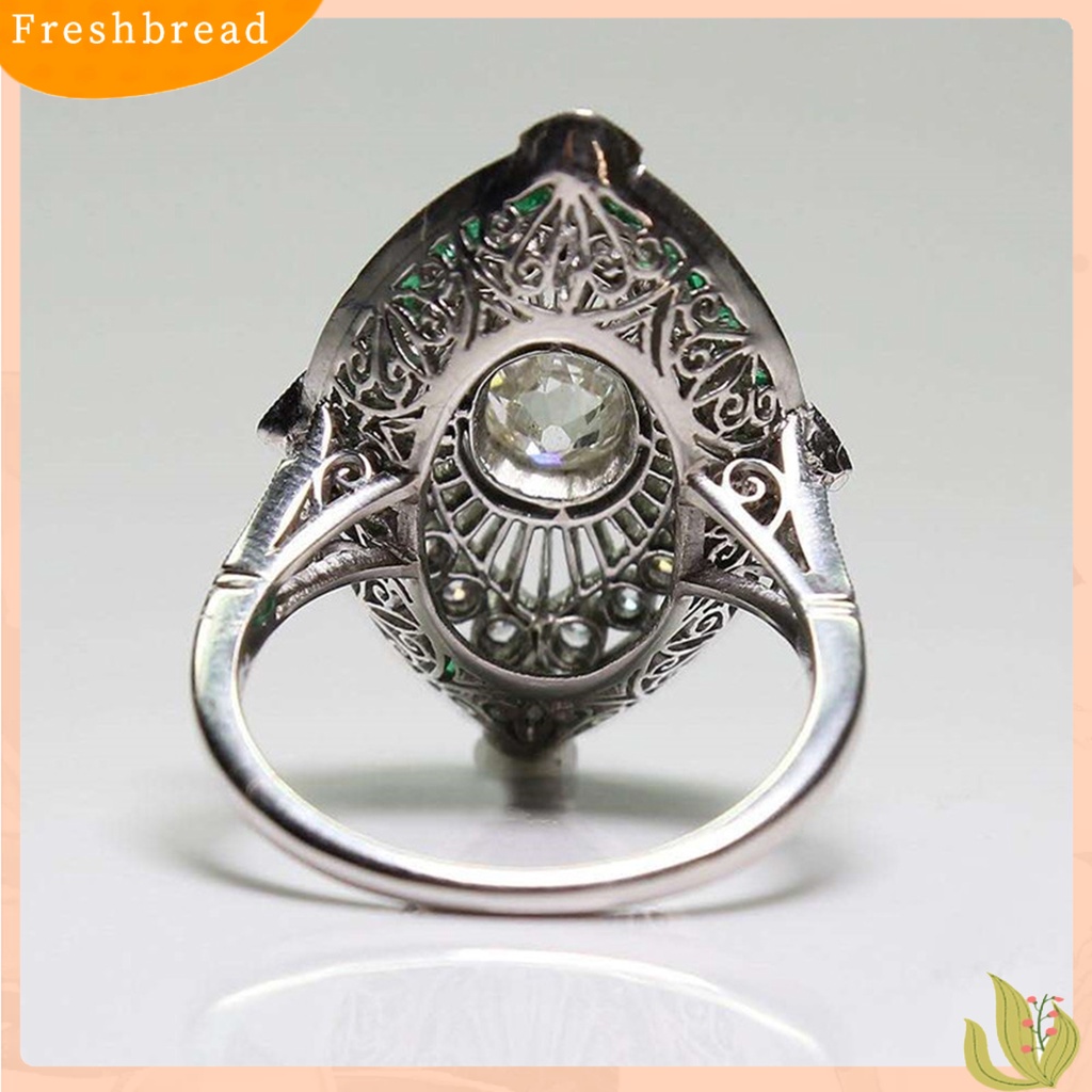 &lt; Freshbread &gt; Wanita Cincin Berlian Imitasi Mengkilap Hias Two-tone Geometri Electroplating Art Deco Hadiah Natural Emerald Faux Gemstone Engagement Wedding Ring Untuk Anniversary