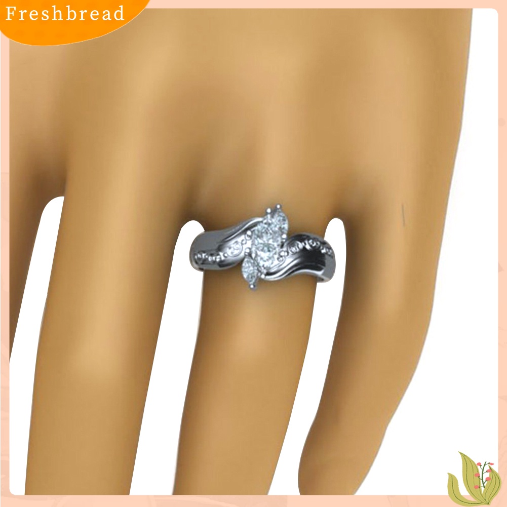 &lt; Freshbread &gt; Fashion Marquise Cut Cubic Zirconia Bunga Cincin Ukir Perhiasan Lamaran Pengantin