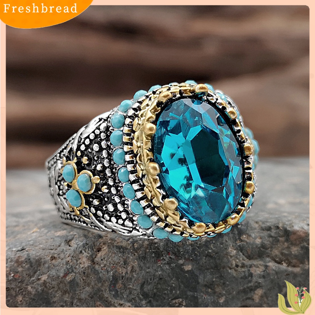 &lt; Freshbread &gt; Pria Cincin Biru Berlian Imitasi Imitasi Pirus Berkilau Vintage Pernikahan Band Cincin Perhiasan Hadiah