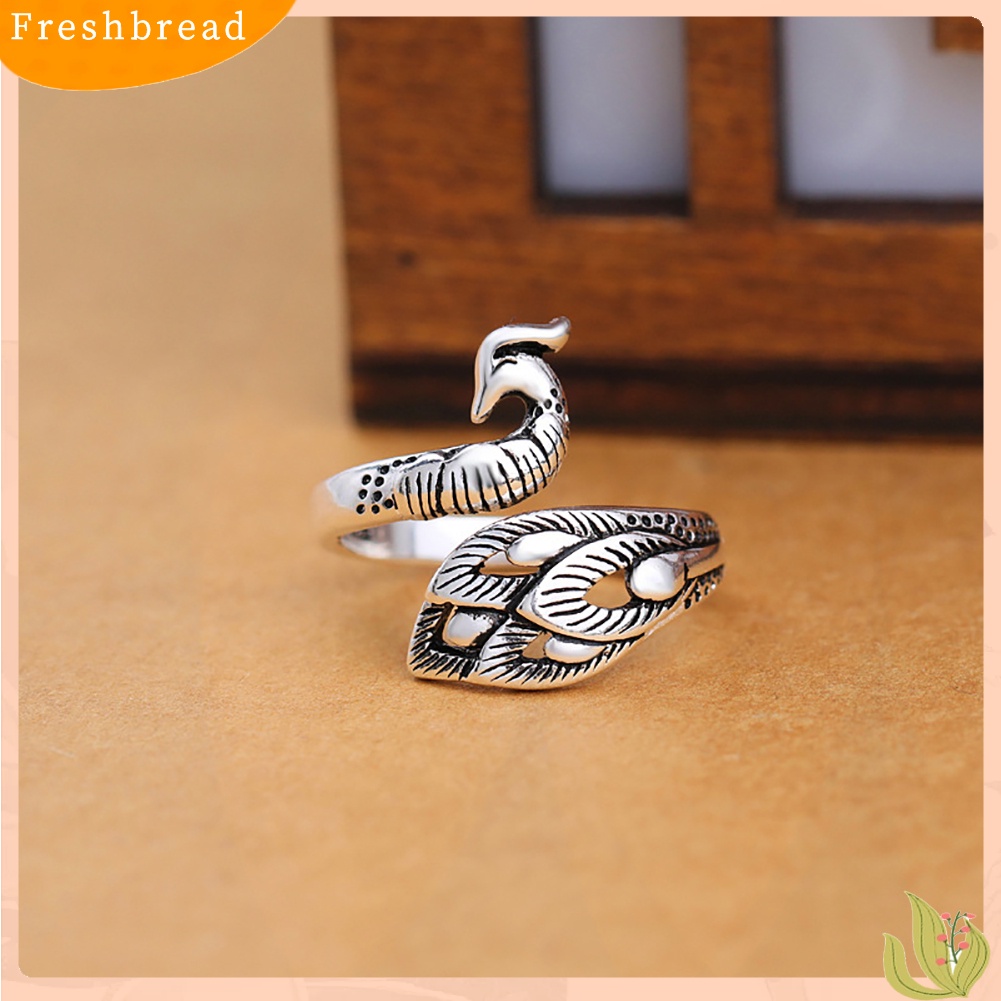 &lt; Freshbread &gt; Vintage Bentuk Merak Pembukaan Cincin Wanita Adjustable Pesta Jari Perhiasan Hadiah