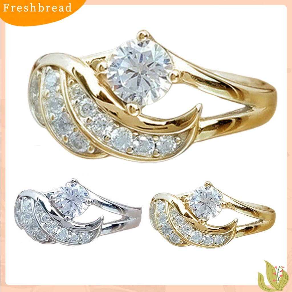 &lt; Freshbread &gt; Wanita Cincin Cubic Zirconic Hias Bulat Alloy Bentuk Sayap Malaikat Cincin Kawin Cincin Lamaran