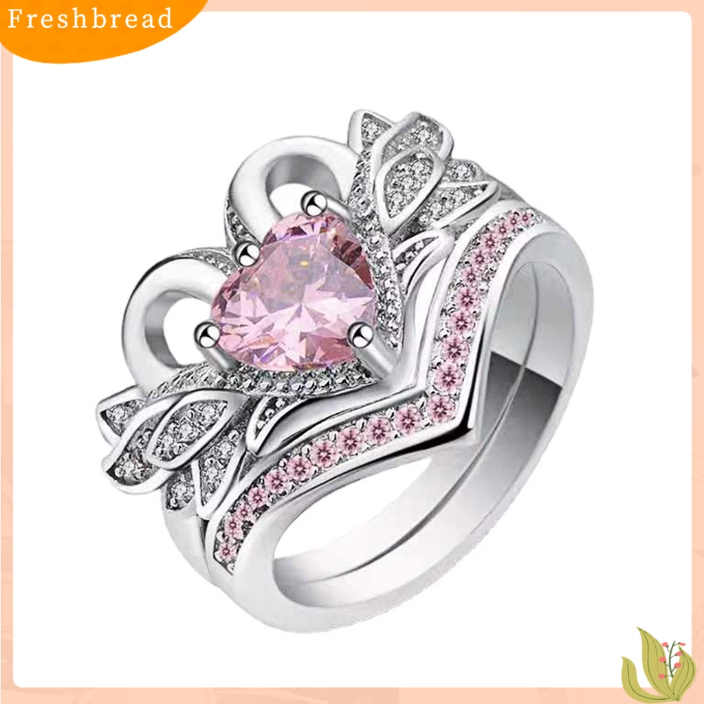 &lt; Freshbread &gt; Sepasang Bentuk Angsa Wanita Cincin Cubic Zirconia Alloy Hati Berongga Shiny Finger Ring Perhiasan Aksesori