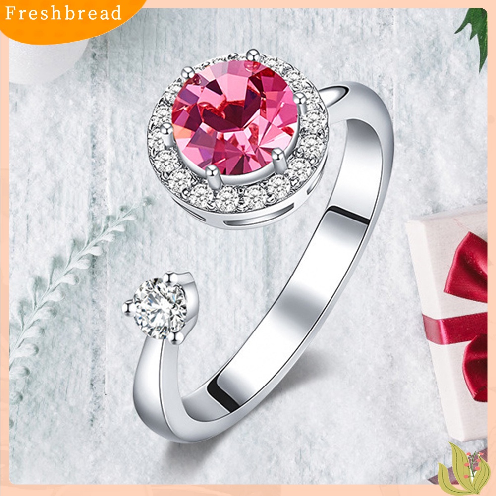 < Freshbread > Wanita Bulat Berlian Imitasi Hias Cincin Jari Terbuka Perhiasan Yang Dapat Disesuaikan Hadiah Ulang Tahun