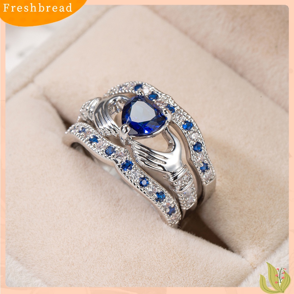 &lt; Freshbread &gt; 3Pcs/Set Wanita Hati Safir Imitasi Hias Susun Cincin Pernikahan Perhiasan Hadiah