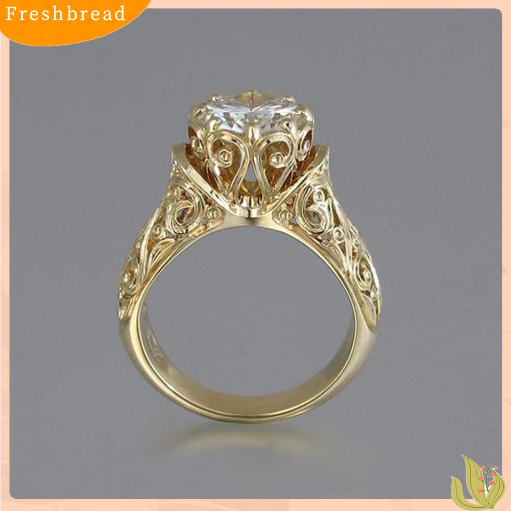 &lt; Freshbread &gt; Vintage Wanita Ukir Bunga Bulat Berlian Imitasi 8cakar Pertunangan Jari Cincin Dekorasi