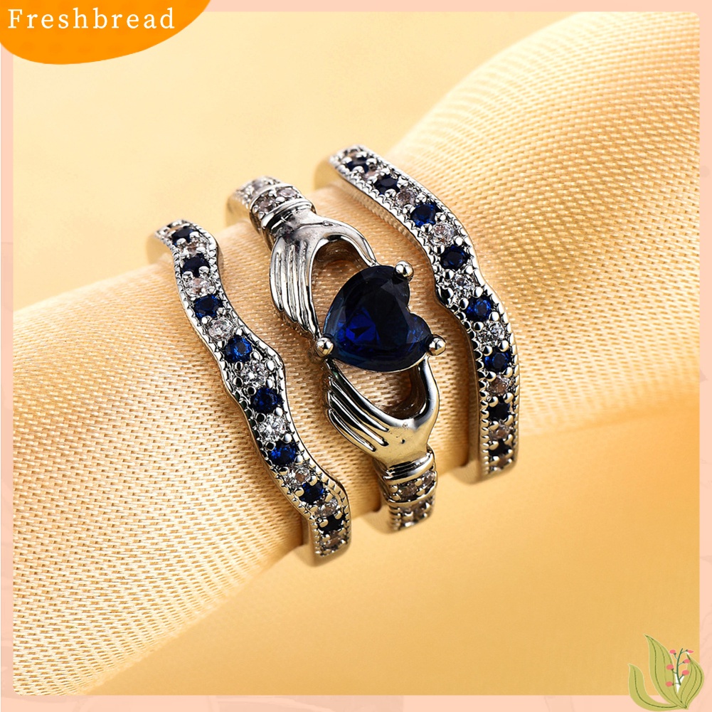 &lt; Freshbread &gt; 3Pcs/Set Wanita Hati Safir Imitasi Hias Susun Cincin Pernikahan Perhiasan Hadiah