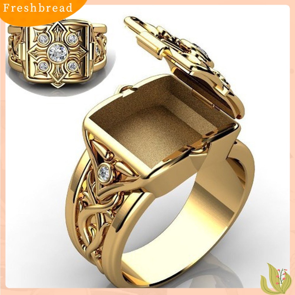 &lt; Freshbread &gt; Cincin Pria Bentuk Kotak Dengan Tutup Perhiasan Geometris Flip Flop Jari Cincin Hadiah Ulang Tahun