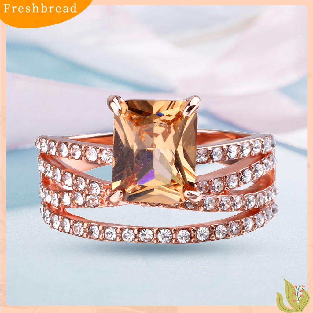 &lt; Freshbread &gt; Cincin Jari Electroplating Pengerjaan Halus Berlian Imitasi Dekorasi Multi-layer Cincin Perhiasan Persegi Untuk Pernikahan
