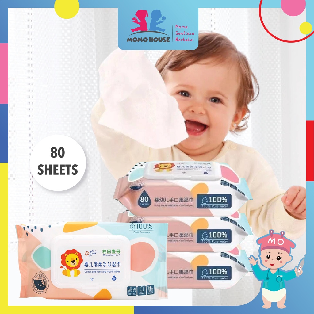 80pcs MOMO HOUSE Tissue Basah Baby Wipes Tisu Basah Bayi Tissue Basah Bayi Tissue Tisu Basah