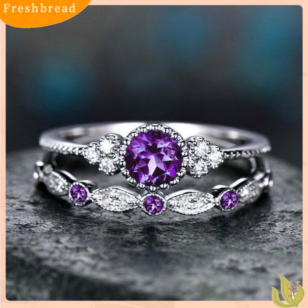 &lt; Freshbread &gt; 2Pcs/Set Indah Permukaan Halus Pernikahan Band Alloy Sederhana Cubic Zirconia Wanita Rings Charm Jewelry