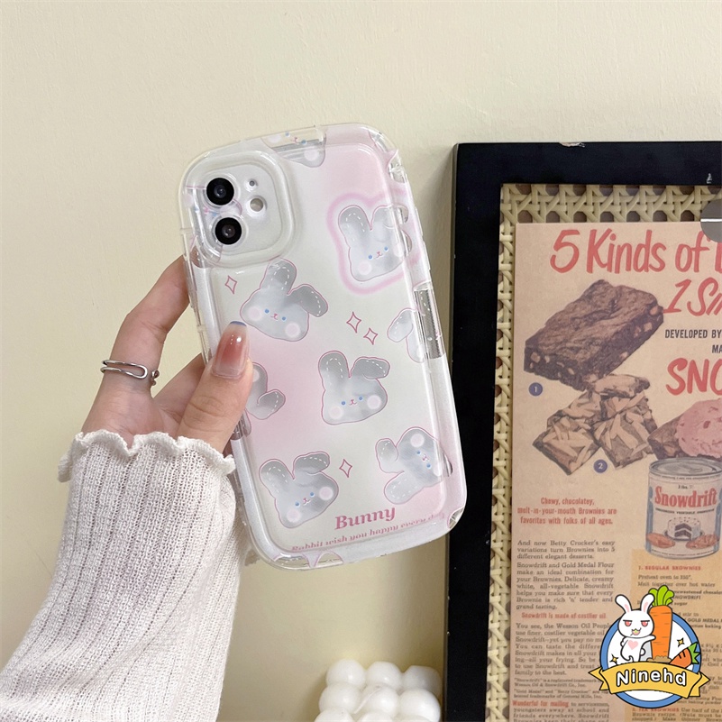 IPHONE Casing Kompatibel Untuk Iphone14 13 12 11 Pro Max X Xr Xs Max8 7 6 6s Plus SE 2020 Pink Powder Blusher Rabbit Casing Ponsel Canggih Bening Airbag Bumper Shockproof Cover Pelindung