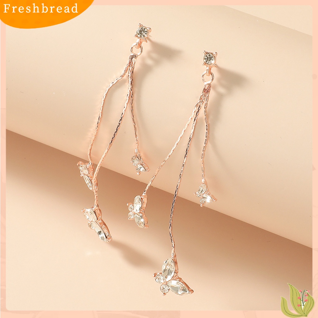 &lt; Freshbread &gt; 1pasang Drop Earrings Butterflys Perhiasan Berlian Imitasi Berkilau Temperamen Anting Menjuntai Untuk Perjamuan