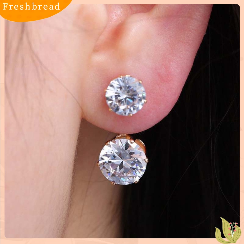 &lt; Freshbread &gt; Fashion Wanita Double Cubic Zirconia Drop Ear Jaket Tindik Anting Perhiasan