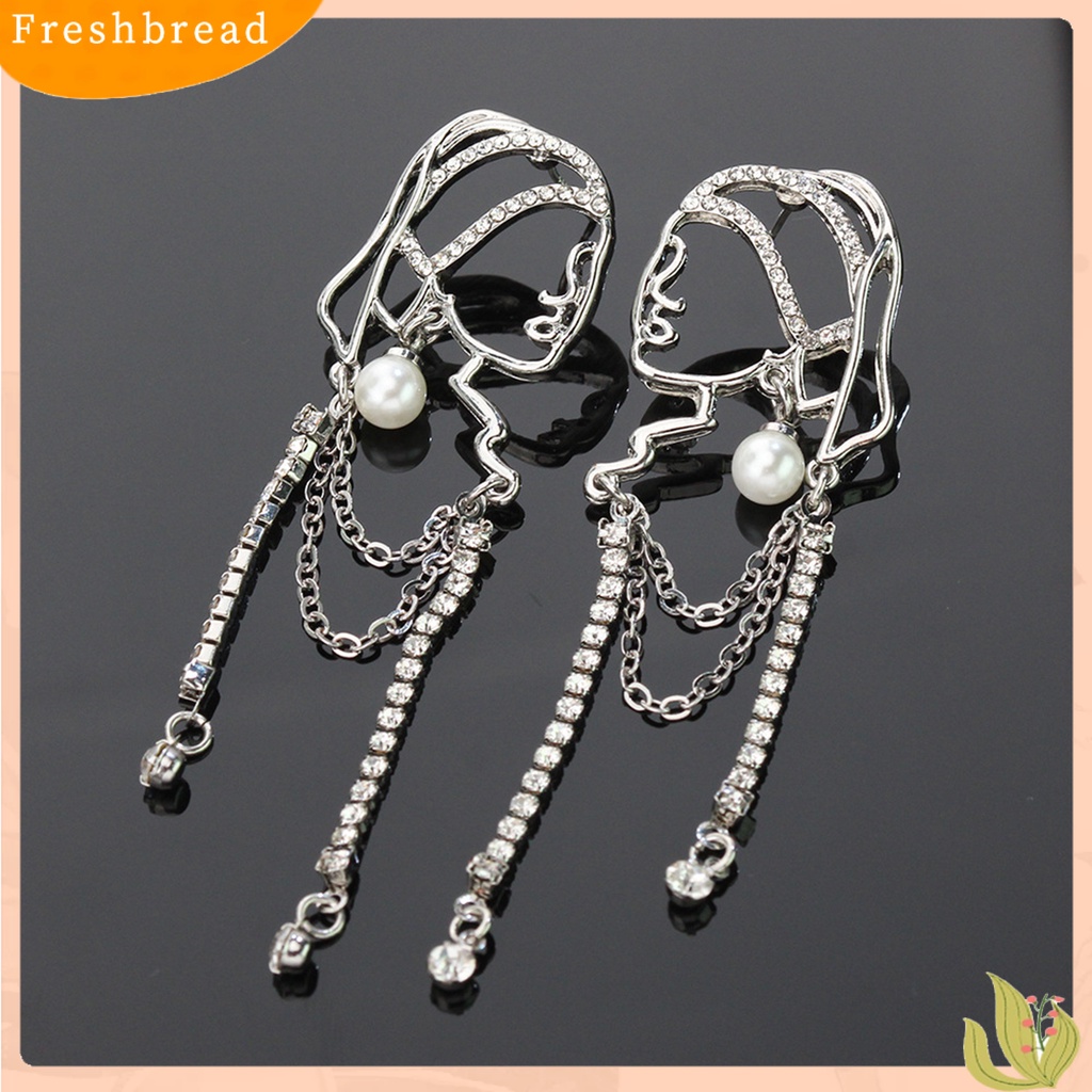 &lt; Freshbread &gt; 1pasang Anting Lady Mutiara Imitasi Abstrak Rumbai Gadis Potret Kepribadian Indah Drop Earrings Untuk Hadiah