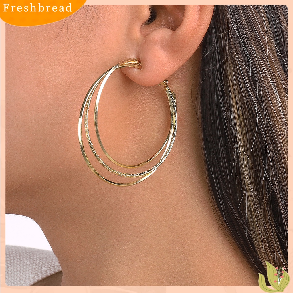 &lt; Freshbread &gt; 1pasang Anting Hoop Berlebihan Lingkaran Besar Multilayer Geometris Halus Dekorasi Hadiah Wanita Triple Ring Drop Earrings Aksesoris Fashion Perjamuan