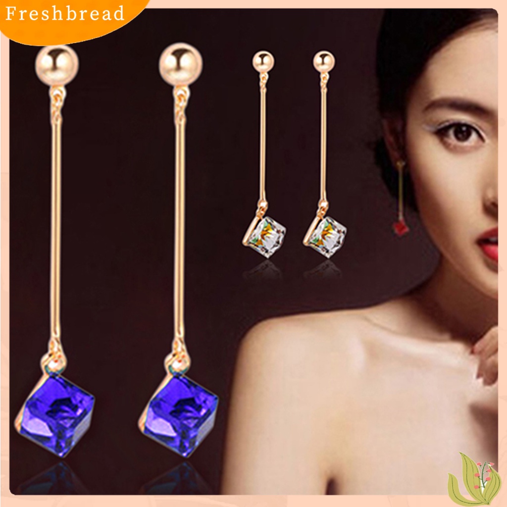 < Freshbread > 1pasang Wanita Fashion Panjang Menjuntai Berlian Imitasi Anting Eardrops Perhiasan Untuk Pernikahan