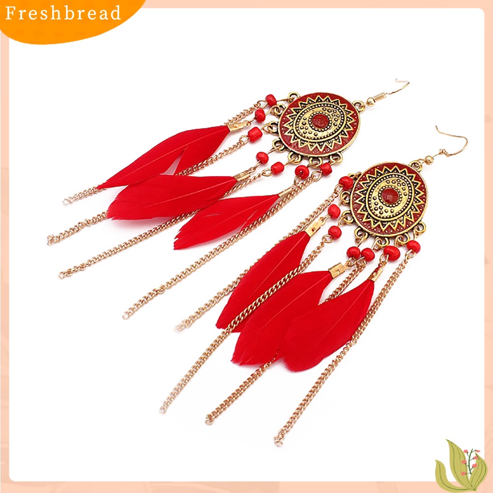 &lt; Freshbread &gt; Vintage Rantai Emas Bulu Rumbai Liontin Kait Anting Kasual Pesona Perhiasan