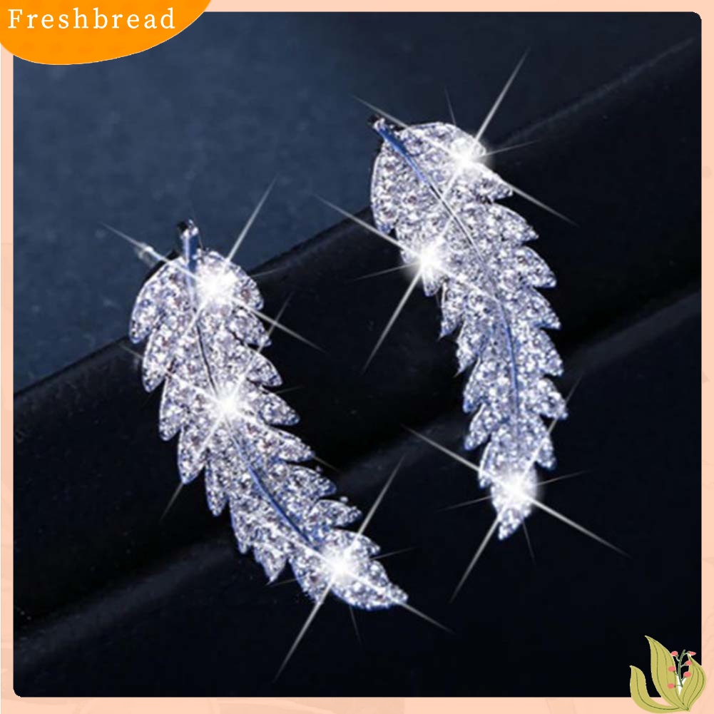 &lt; Freshbread &gt; Wanita Berlian Imitasi Penuh Hias Bentuk Daun Stud Anting Tindik Perhiasan Hadiah