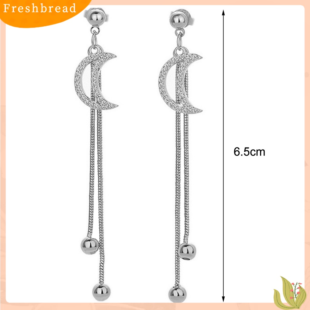 &lt; Freshbread &gt; 1pasang Anting Rumbai Electroplate Anti Gores Hias Berkilau Berlian Imitasi Perhiasan Anting Giwang Perlengkapan Gaun