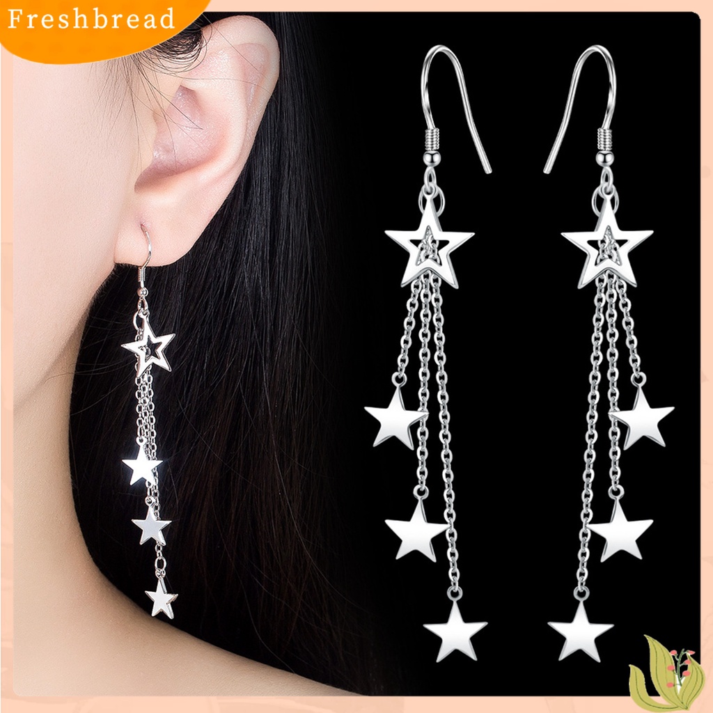 &lt; Freshbread &gt; Woman Glittering Star Mid-length Rumbai Kait Anting Perhiasan Aksesoris Hadiah