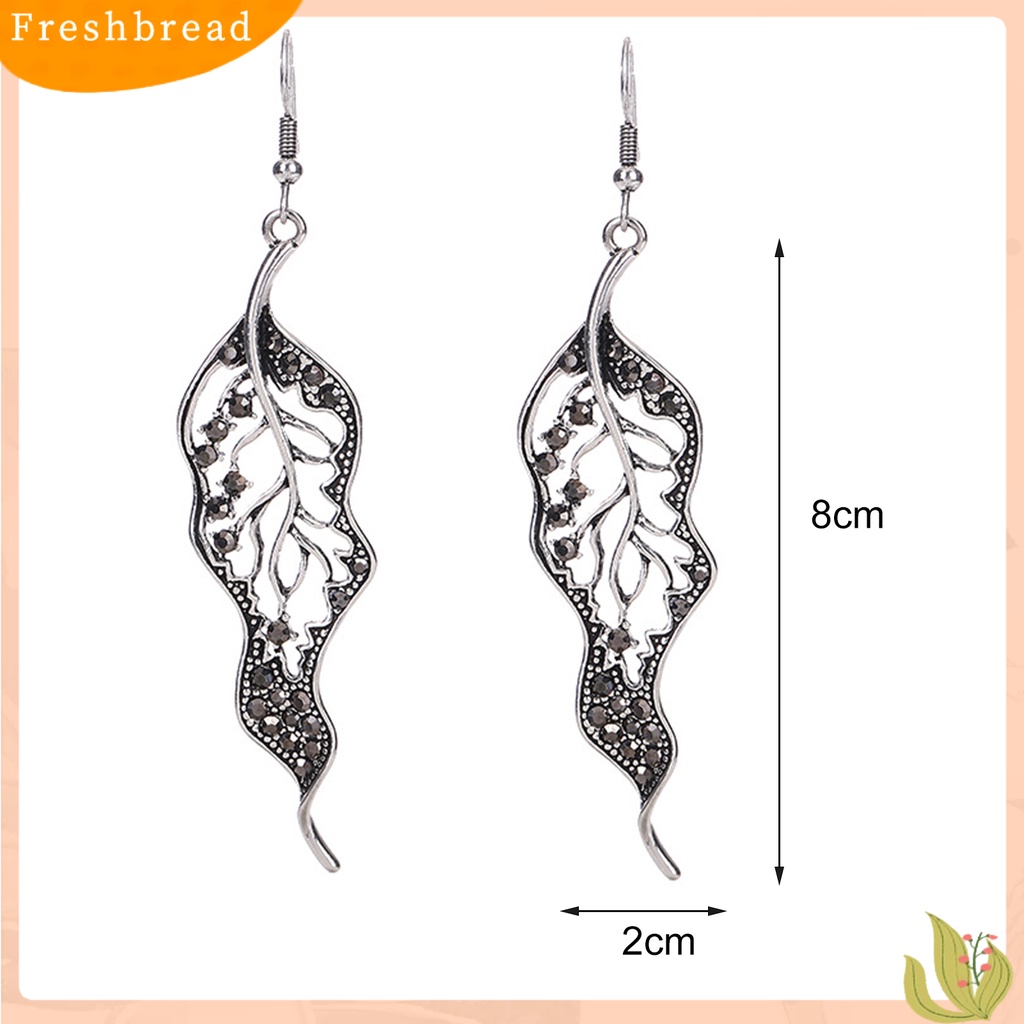 &lt; Freshbread &gt; 1pasang Anting Kait Daun Berwarna Berlian Imitasi Perhiasan Electroplated Tahan Lama Drop Earrings Untuk Pernikahan