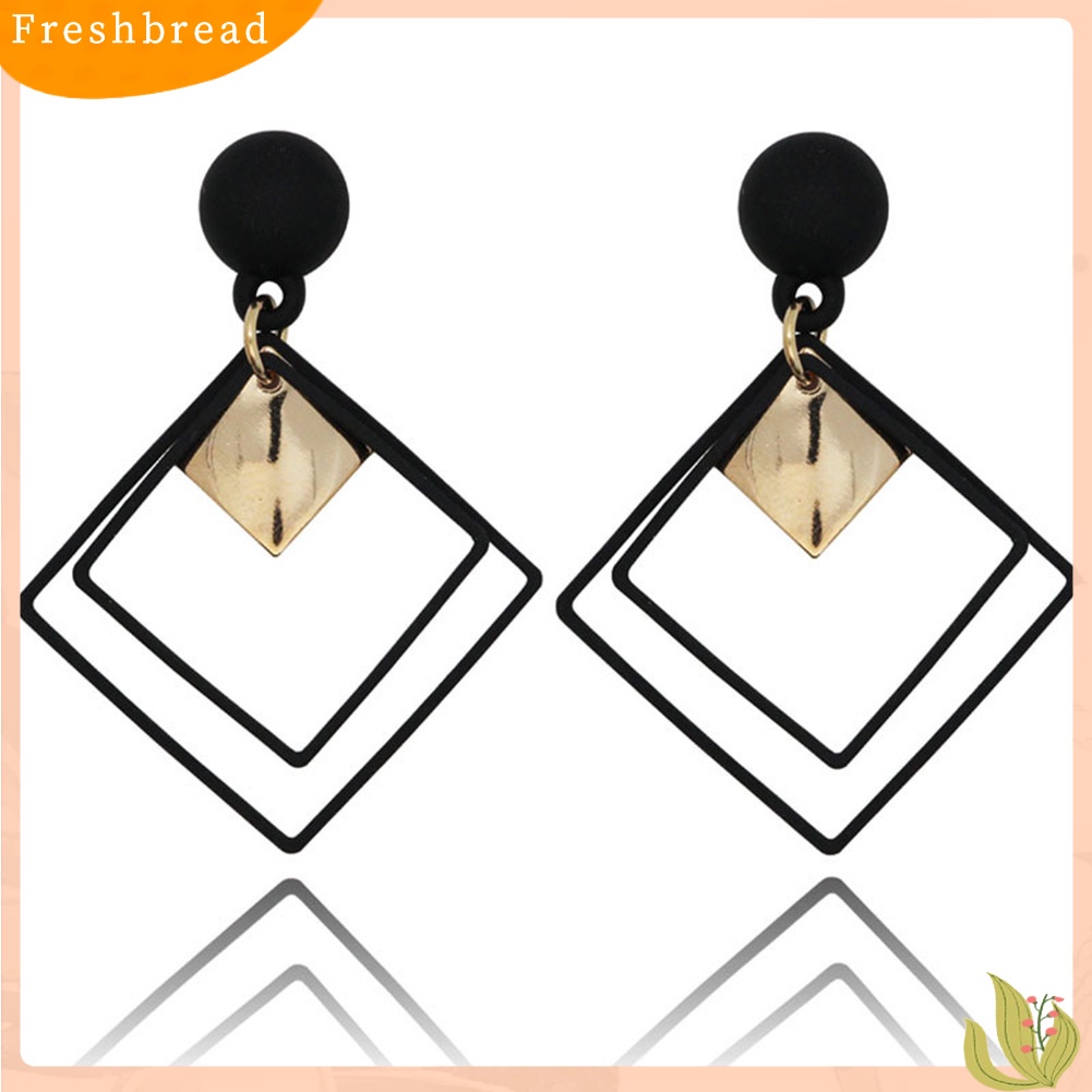 &lt; Freshbread &gt; Fashion Wanita Belah Ketupat Ganda Paduan Panjang Liontin Eardrop Anting Perhiasan Pesta