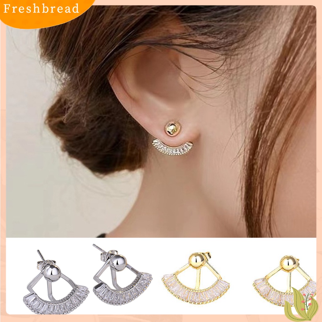 &lt; Freshbread &gt; 1pasang Anting Tusuk Bergigi Dua Cara Memakai Berlian Imitasi Berbentuk Kipas Elegan Dekorasi Aksesori Manik Bulat Wanita Giwang Telinga Untuk Pacaran