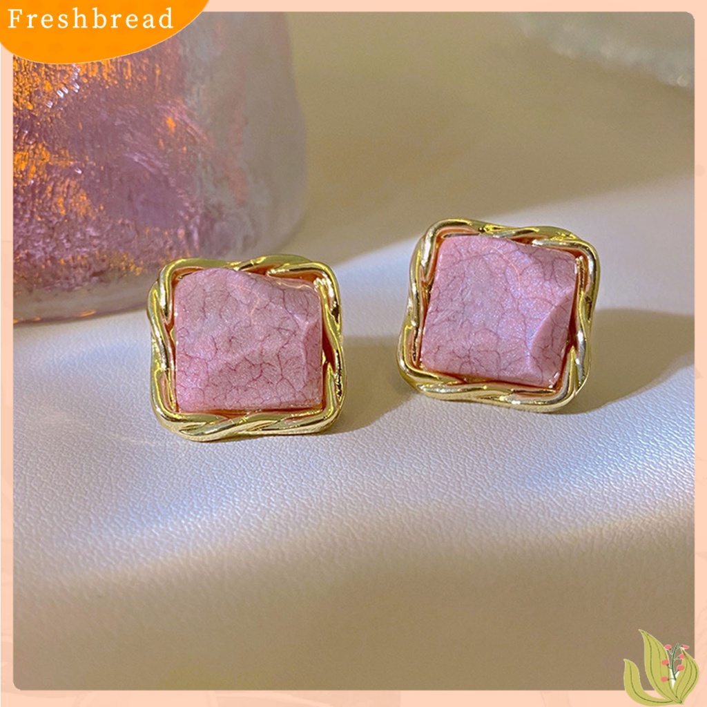 &lt; Freshbread &gt; 1pasang Ear Studs Square Anggun Temperamen Alloy Wanita Elegan Anting Tusuk Untuk Perjamuan