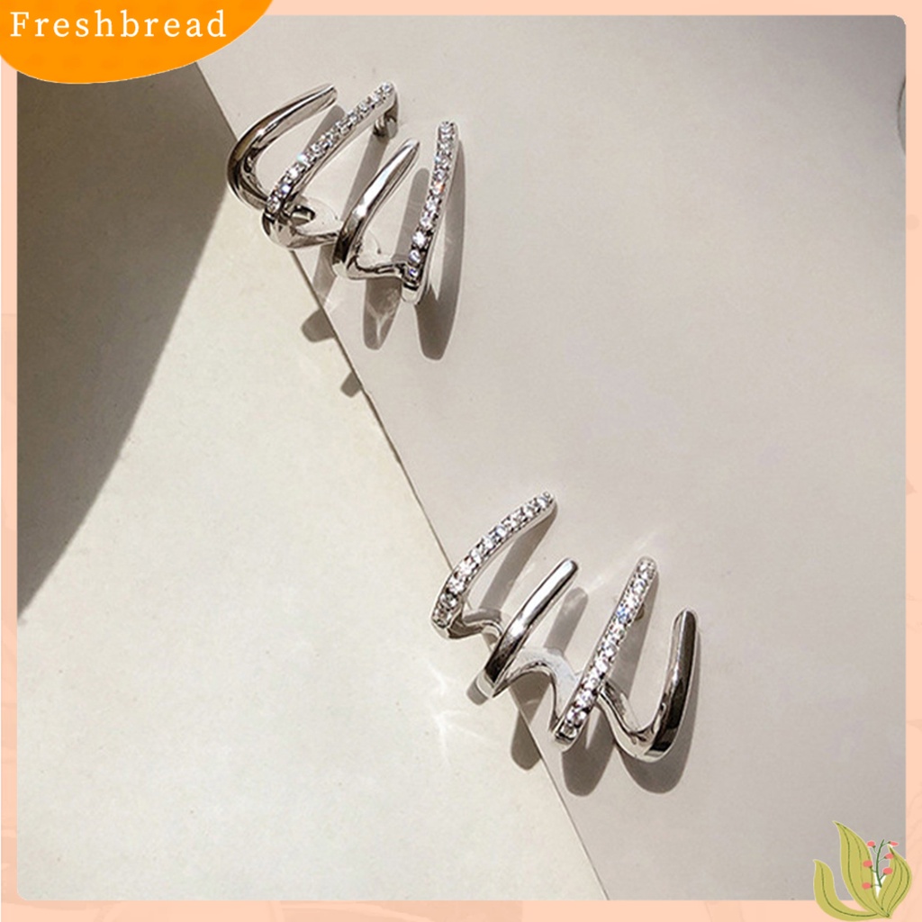 &lt; Freshbread &gt; 1pasang Anting Tusuk Empat Cakar Baris Berlian Imitasi Perhiasan Fashion Penampilan Gaya Korea Stud Telinga Manset Untuk Pakaian Sehari-Hari