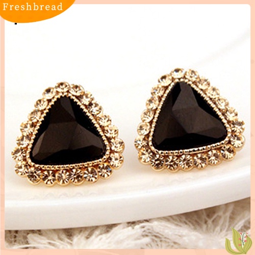 &lt; Freshbread &gt; Perhiasan Pesta Fashion Wanita Segitiga Kristal Nada Emas Ear Studs Earrings