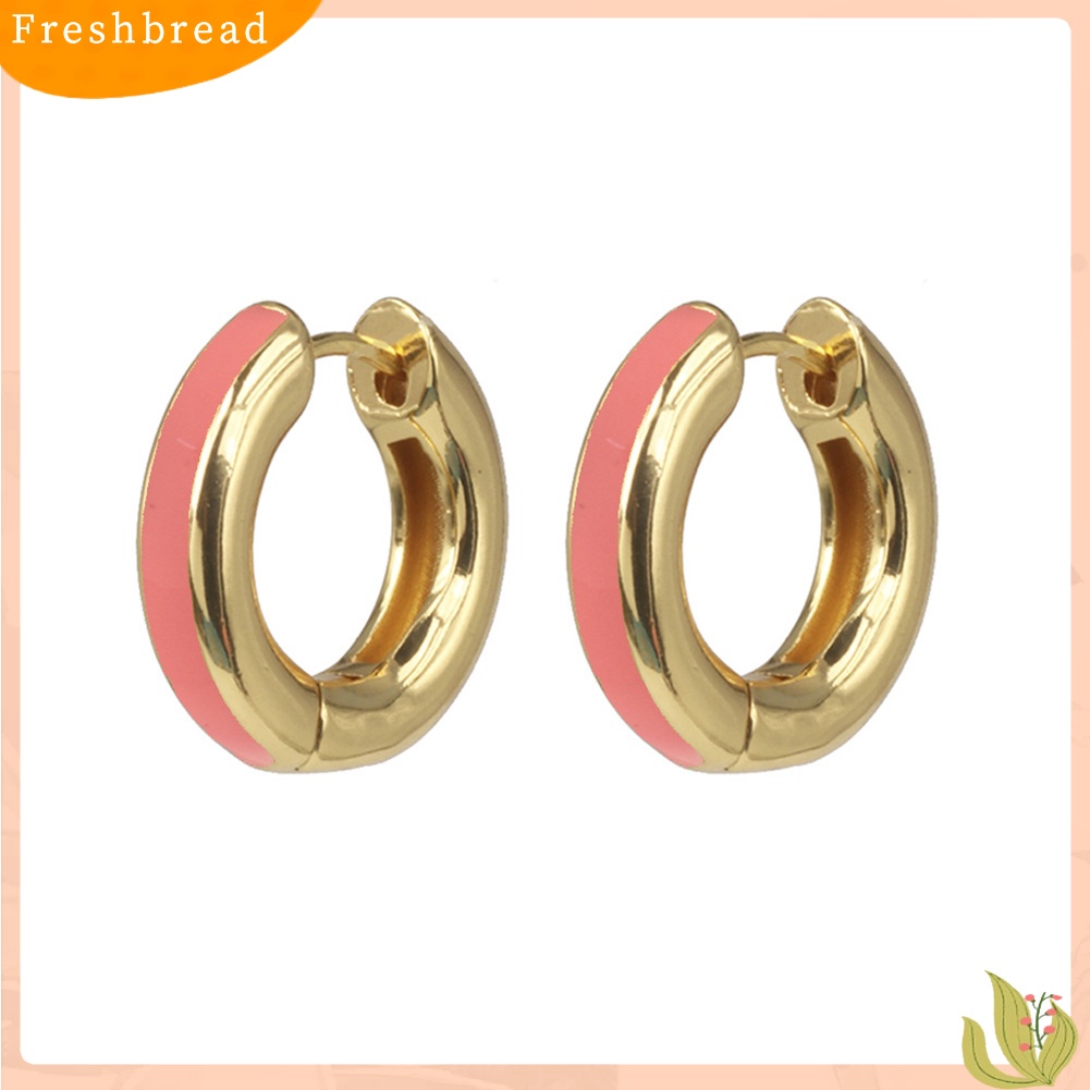 &lt; Freshbread &gt; 1Pc Fashion Wanita Enamel Bulat Huggie Anting Tindik Perhiasan Hadiah Natal