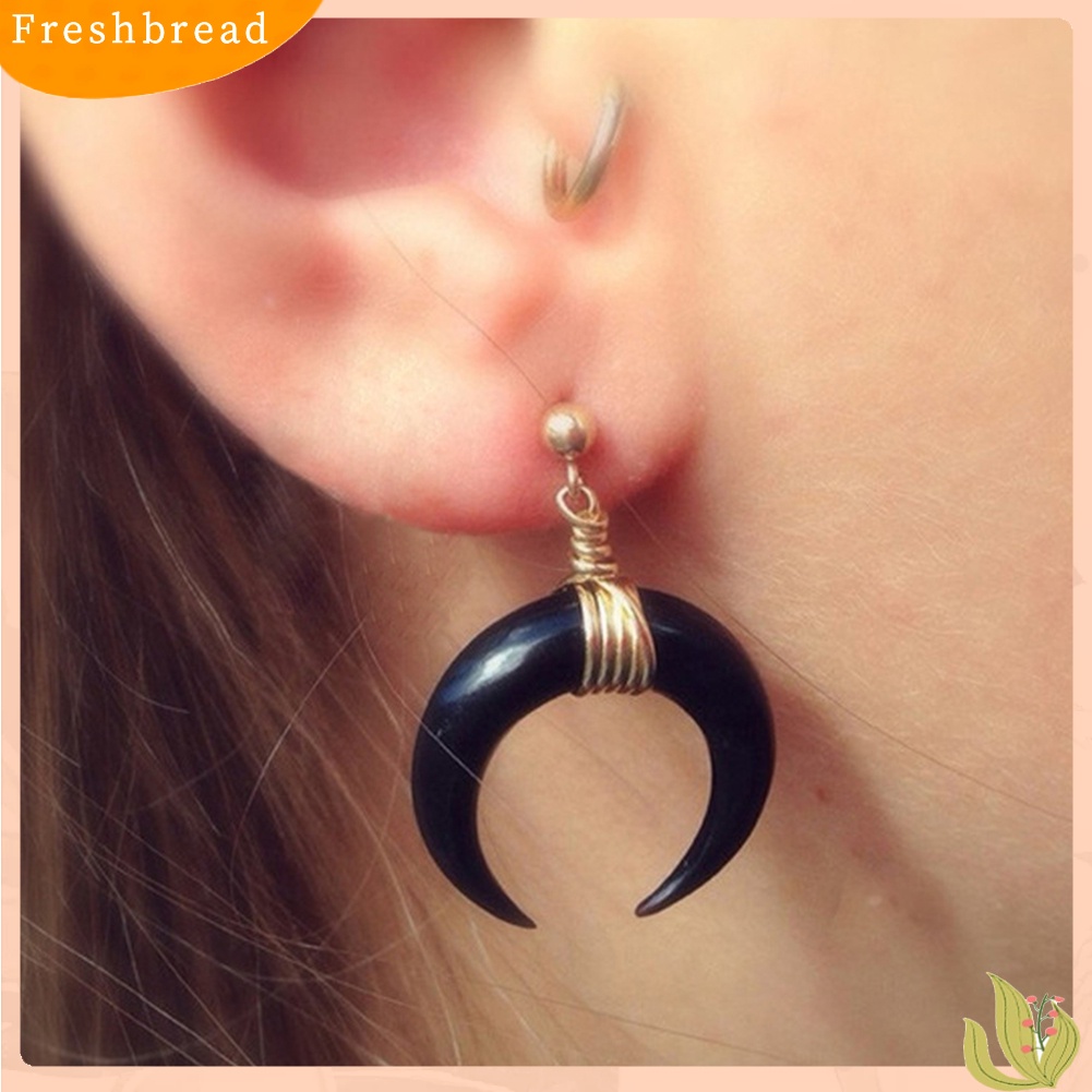 &lt; Freshbread &gt; Punk Tembaga Kabel Bulan Sabit Tanduk Liontin Wanita Club Stud Earrings Jewelry