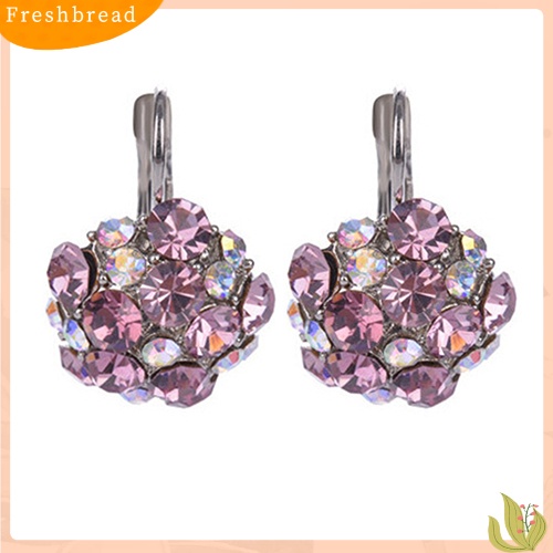 &lt; Freshbread &gt; Wanita Colorful Cubic Zirconia Ball Eardrop Leverback Earrings Perhiasan Pesta