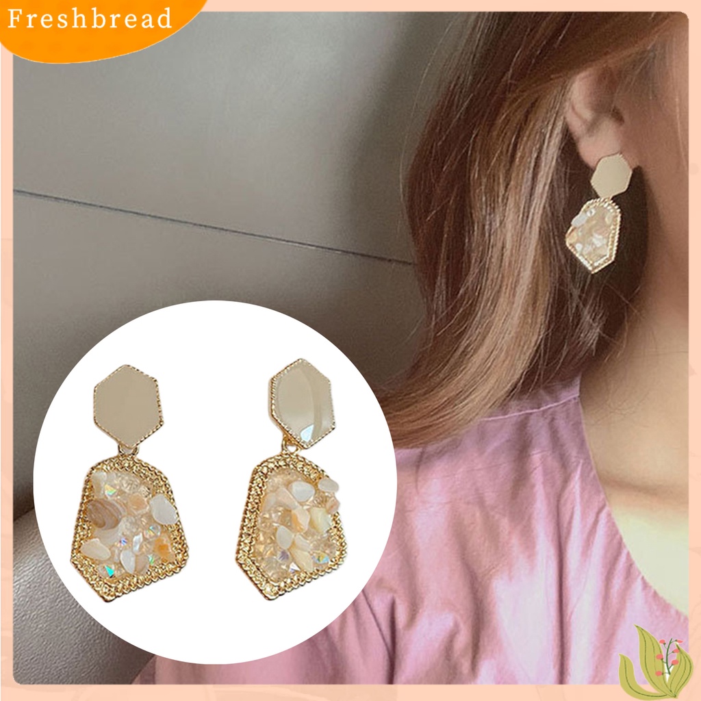 &lt; Freshbread &gt; Anting Tetes Penampilan Elegan Mulia Aksesoris Perhiasan Retro Anting Tusuk Batu Alam Untuk Pesta