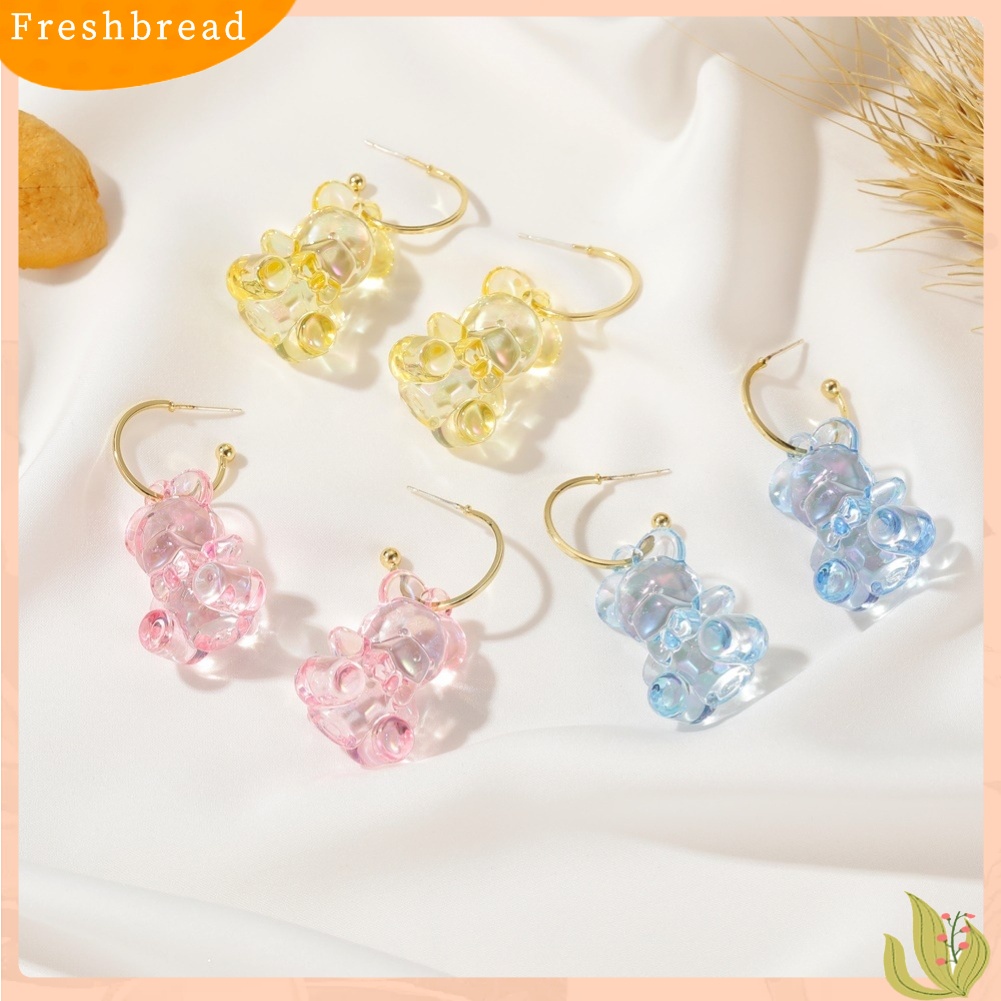 &lt; Freshbread &gt; Wanita Indah Desain Beruang Tiga Dimensi Transparan Anting Perhiasan Hadiah