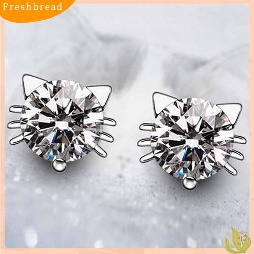 &lt; Freshbread &gt; Gadis Lucu Bersinar Telinga Kucing Giwang925 Sterling Perak Zirkon Anting Perhiasan