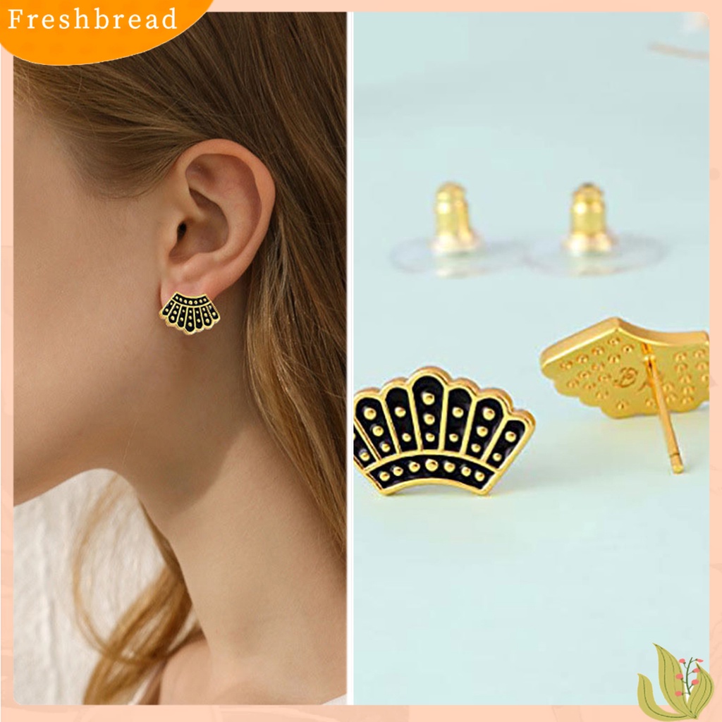 &lt; Freshbread &gt; 1pasang Anting Pejantan Bagus Gloss Nyaman Dipakai Pola Kipas Indah Pesona Perhiasan Fashion Busana Daily Dress Up Aksesori Tindik Telinga Studs Wanita Anting-Anting