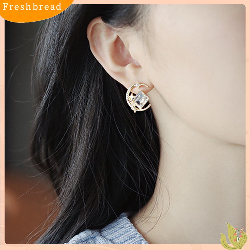 &lt; Freshbread &gt; 1pasang Ear Studs Sparkling Gaya Korea Anti-Oksidasi Friendly Terhadap Kulit Tidak Iritasi Hias Alloy Wanita Bintang Bulan Anting Tusuk Perhiasan Dekor Untuk Lady