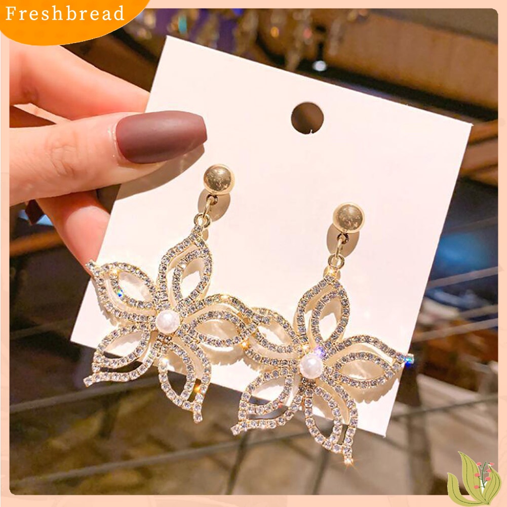 &lt; Freshbread &gt; Fashion Wanita Berlian Imitasi Bintang Bunga Menjuntai Ear Drop Earrings Pesta Perhiasan Hadiah