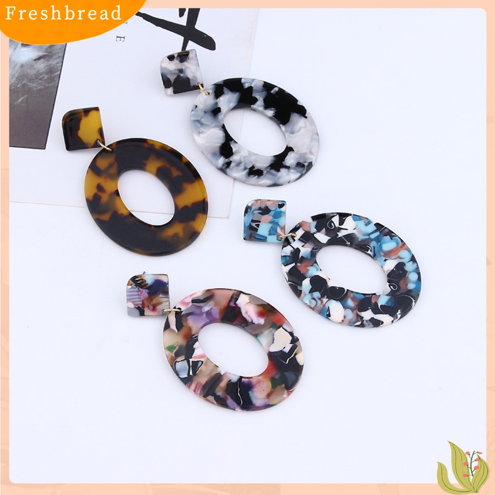 &lt; Freshbread &gt; Retro Wanita Berongga Oval Belah Ketupat Geometris Menjuntai Telinga Stud Anting Perhiasan Hadiah