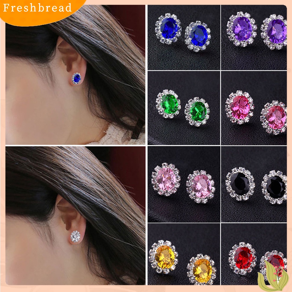 &lt; Freshbread &gt; Fashion Wanita Lady Elegan Berlian Imitasi Bunga Ear Stud Earrings Hadiah Perhiasan